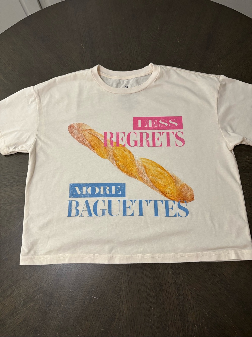 White Graphic 'Less Regrets More Baguettes' Short Sleeve Tee